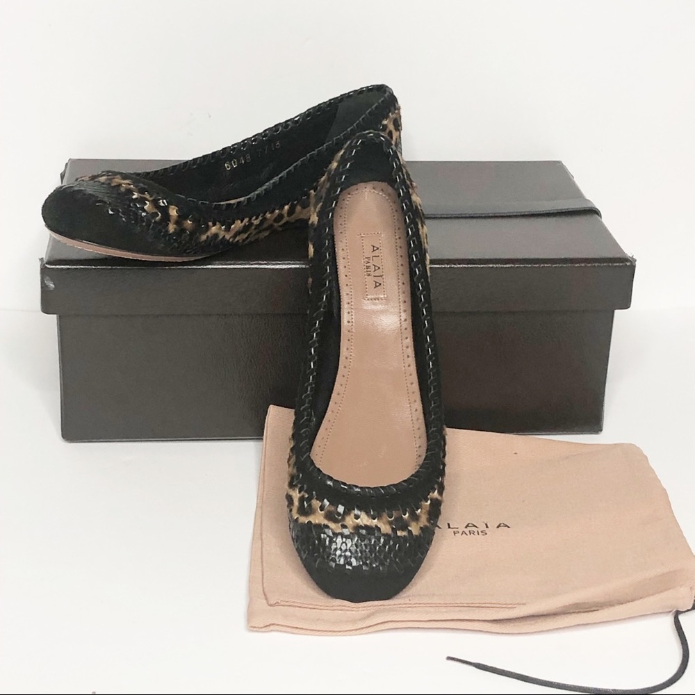 RELIST TOMORROW LAST CHANCE Alaia Bl Python/Leopard Pony Hair Trim Ballet Flat - Picture 3 of 9